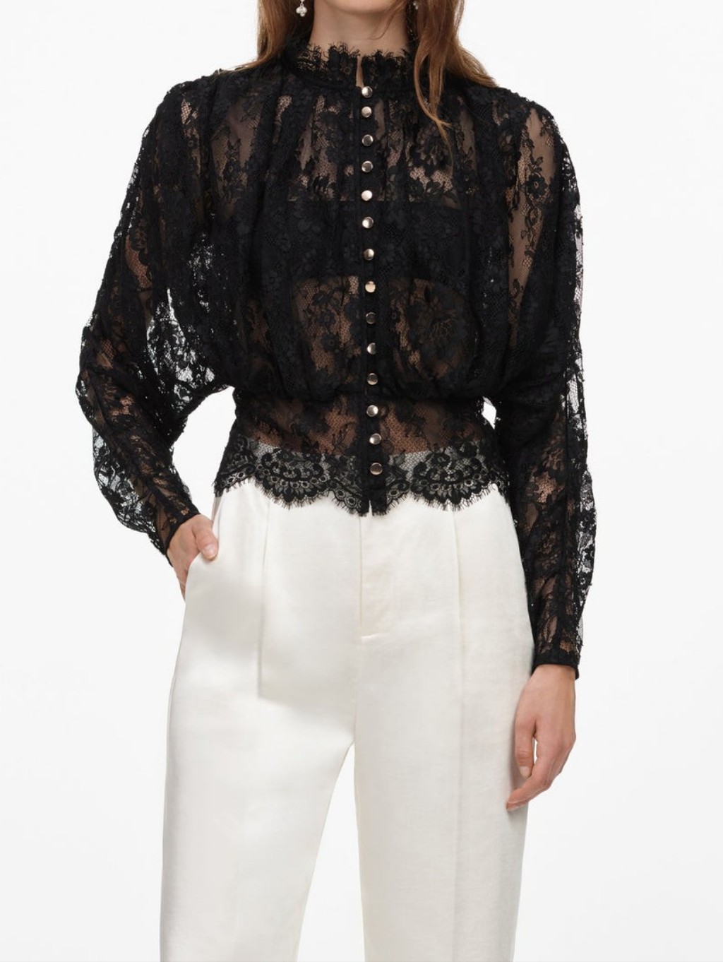 Self Portrait Black Lace High Neck Blouse